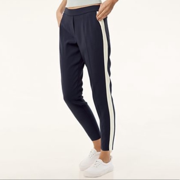 Aritzia Pants - babaton Conan navy pants w/ white stripe